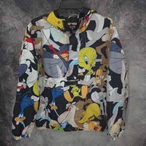 Members Only Jacket Mens Large Looney Tunes AOP Windbreaker Hooded Lightweight